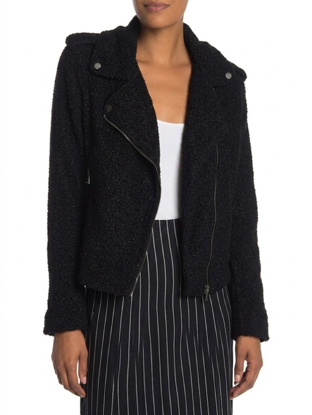 Max Studio Black Faux Fur Teddy Bear Moto Jacket Size Medium
